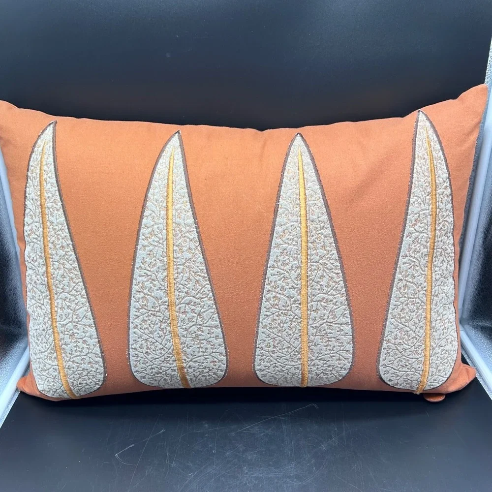 Global Views Pillow Accent Throw Pillow Apricot Copper Leaf Leaves Texture